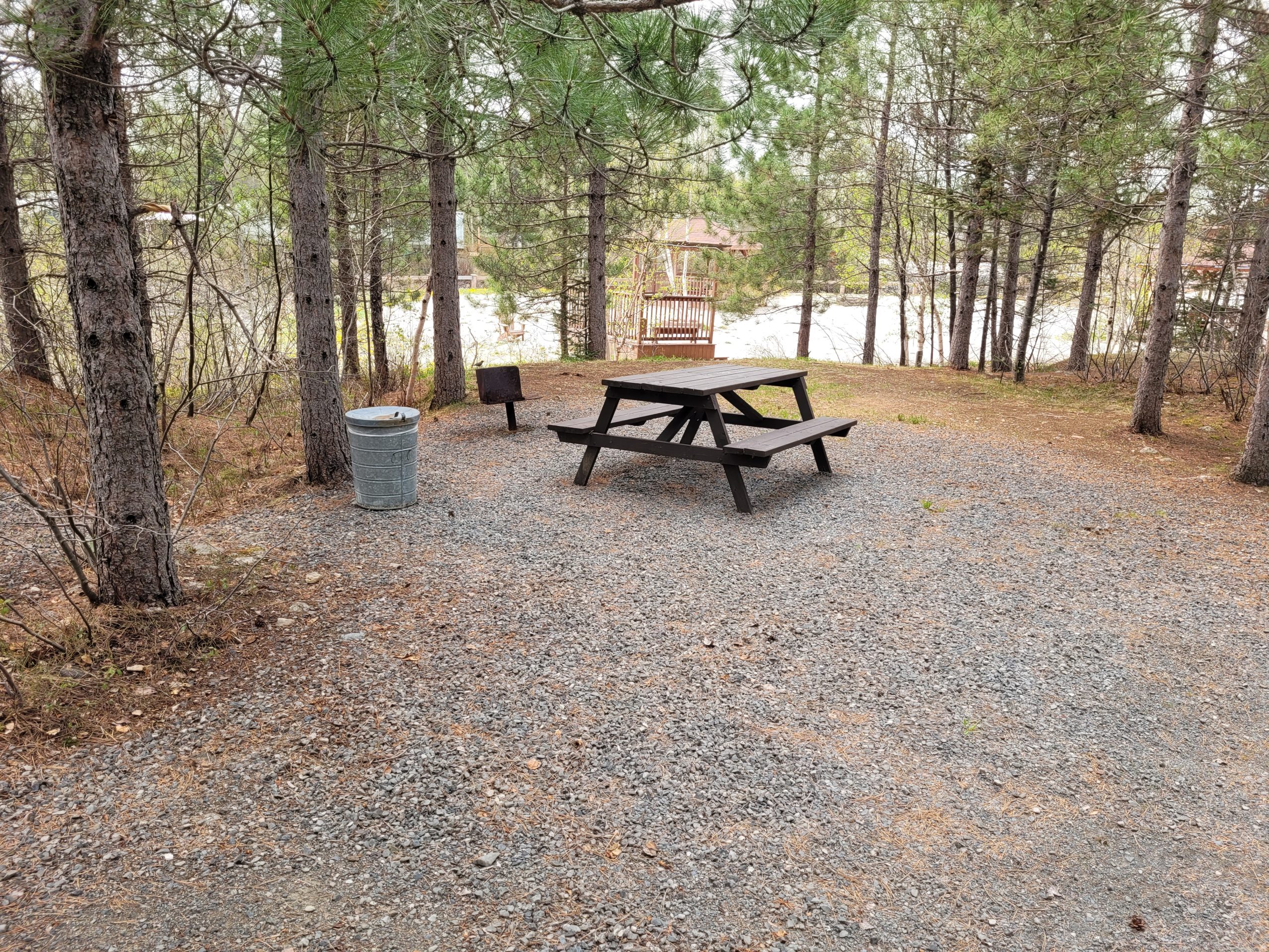 Catamaran Park Lakeside Campground Tent Site with Picnic Table and Fire Pit.